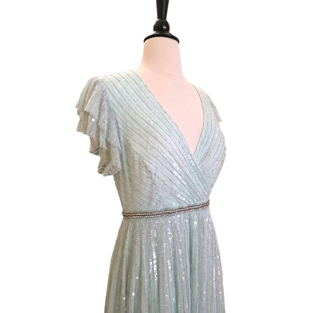 Mac Duggal 5502 Formal Sequin Beaded Seamist Green Evening Gown 8 Maxi Dress - Picture 6 of 9